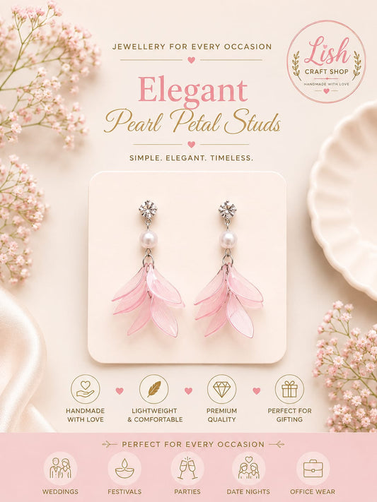 Elegant Pearl Petal Studs(Pink)