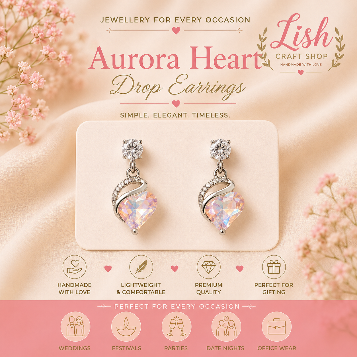 Aurora Heart Drop Earrings